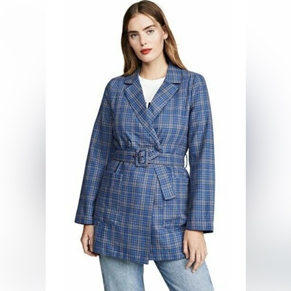 Moon River Plaid Trench Coat - Picture 2 of 5